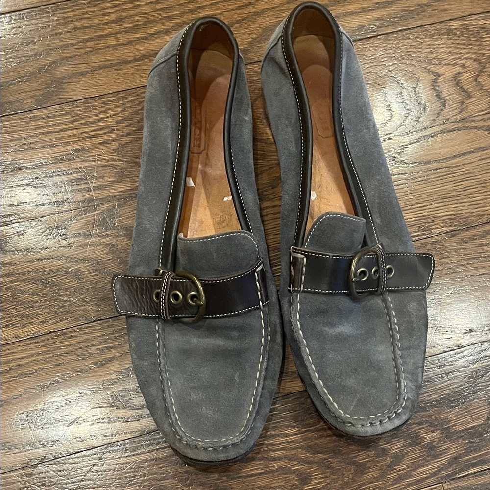 Coach 11 Gray Suede Loafers with Black Leather Trim